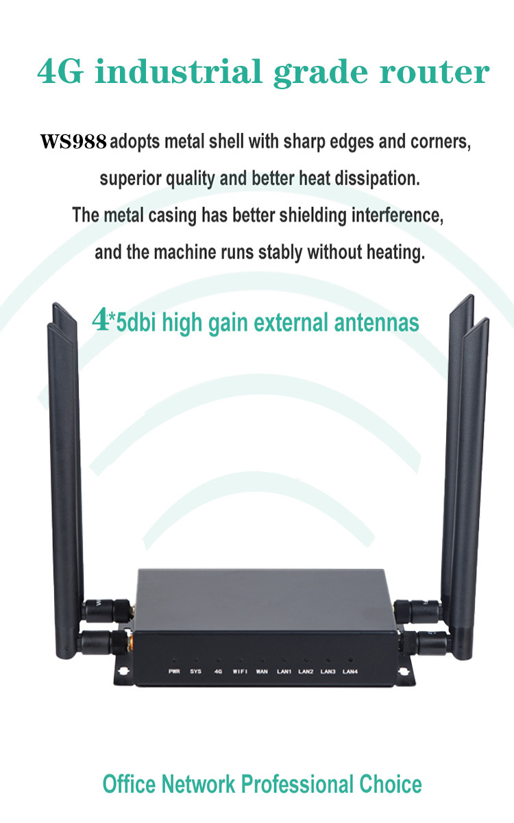 300Mbps WS988 Unlock 4G Wifi Router Black Metal Shell Rj45 Port