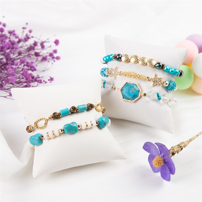 Gold Chain Link Blue Turquoise Magnetic Buckle Bracelet For Woman Fashion