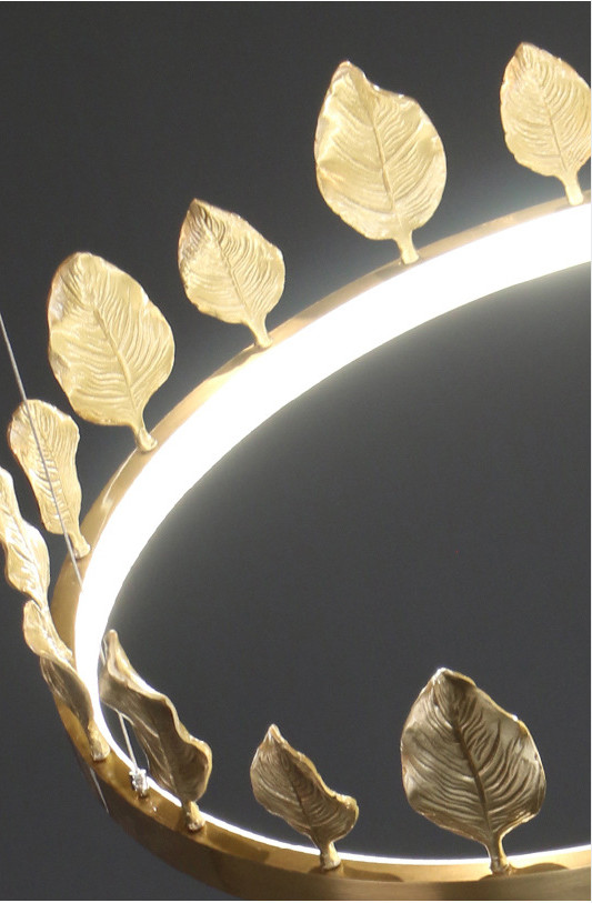 Dia40cm Dia60cm Copper Brass Leaf Pendant Chandelier Lights Tricolor Anti Rust