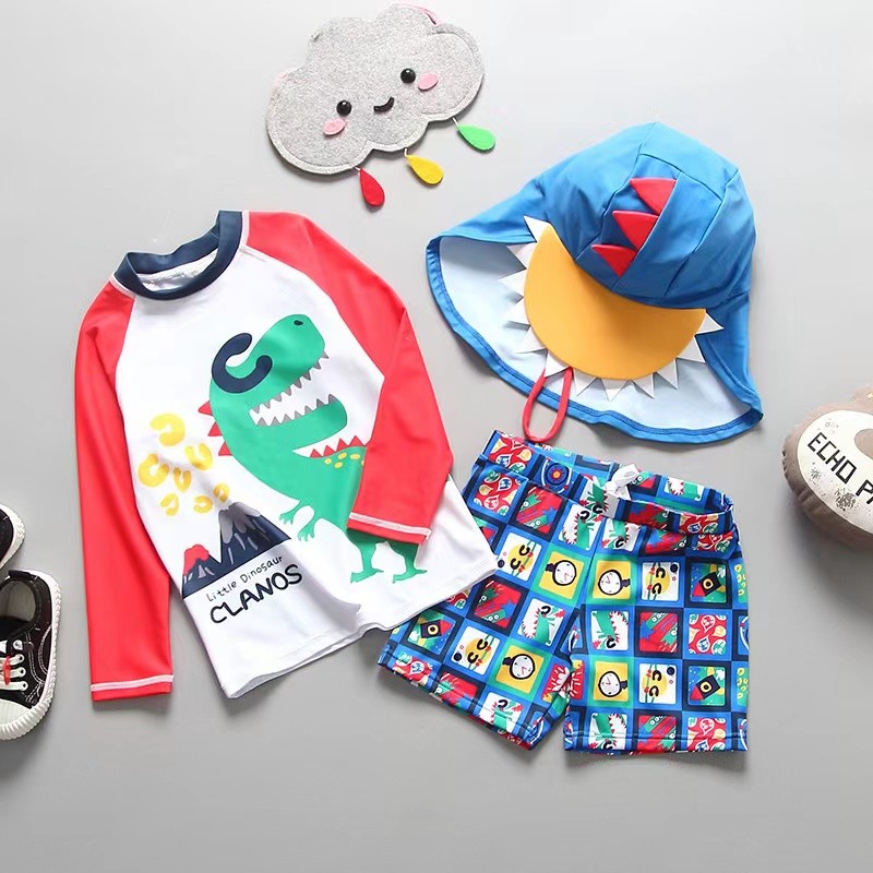 Carton Style Boys Swimsuit Sets Summer Children Swimwear Student Split
