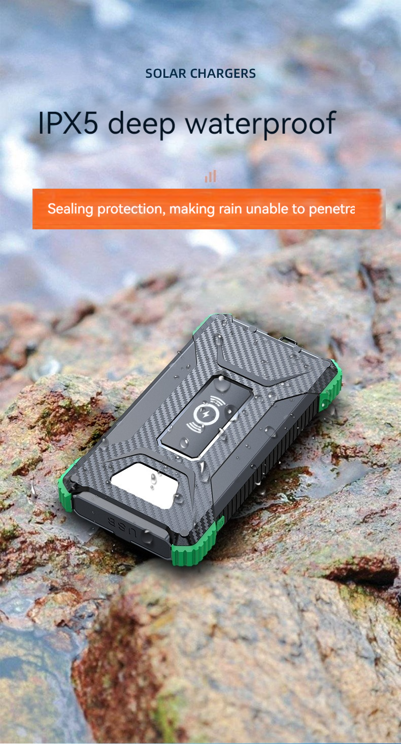Wireless Output 5W Solar Power Bank 2.1A Output 10000mAh for iPhone 15 Outdoor Charging