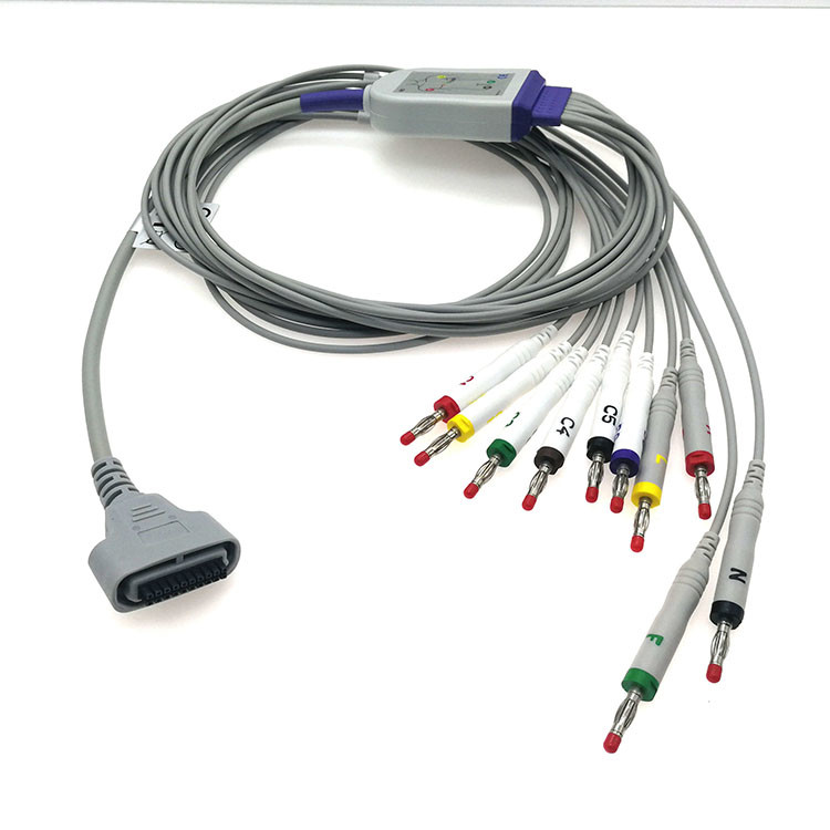EDAN DX12 Compatible 10 Leads IEC AHA Holter ECG Cable With Banana 4.0