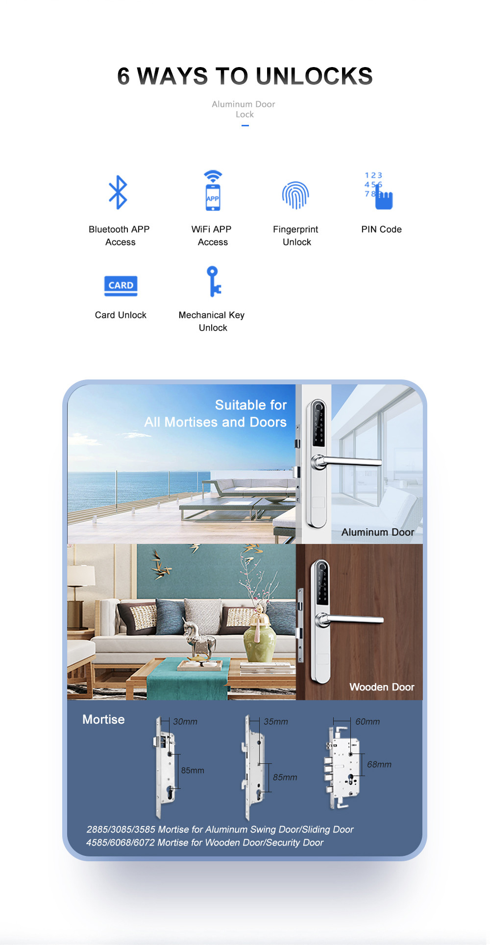 Full-Featured Stainless Steel Code Door Lock WiFi Bluetooth Remote Control Door Lock