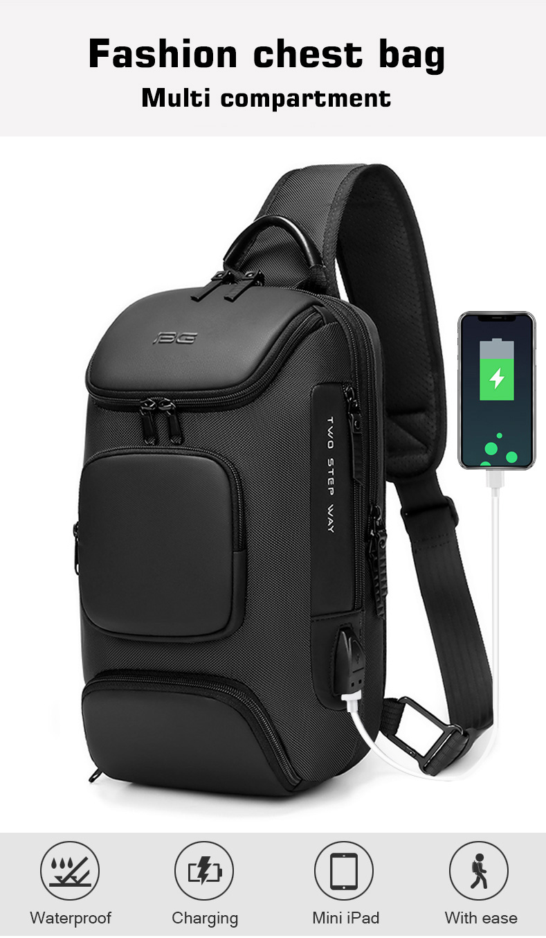 Factory wholesale custom LOGO fashion anti theft men customized waterproof shoulder chest crossbody sling bag for men