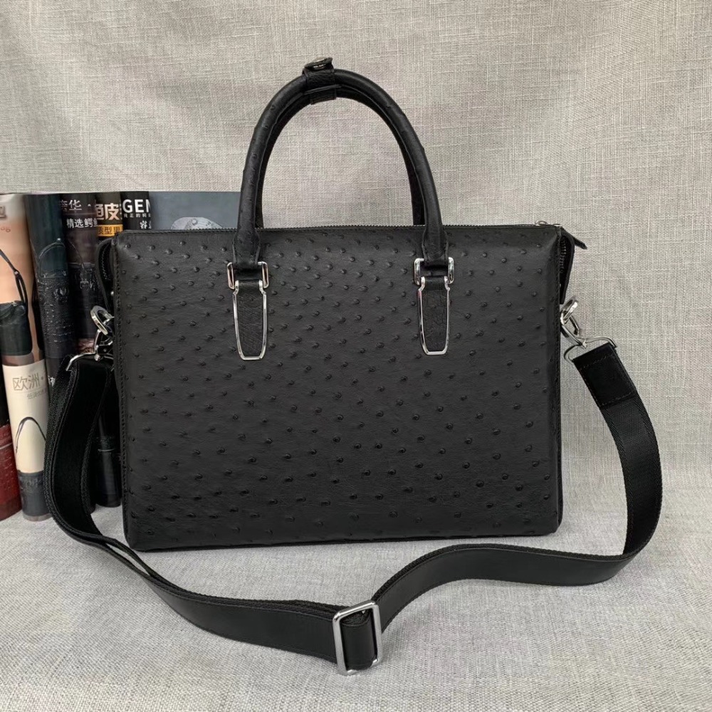 Authentic Exotic Ostrich Skin Men Large Business Briefcase Bag Laptop Case Genuine Leather Male Working Purse Handbag
