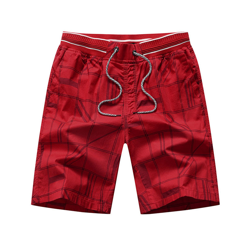 Summer Checked Five - Cent Pants Washed Cotton Shorts For Men