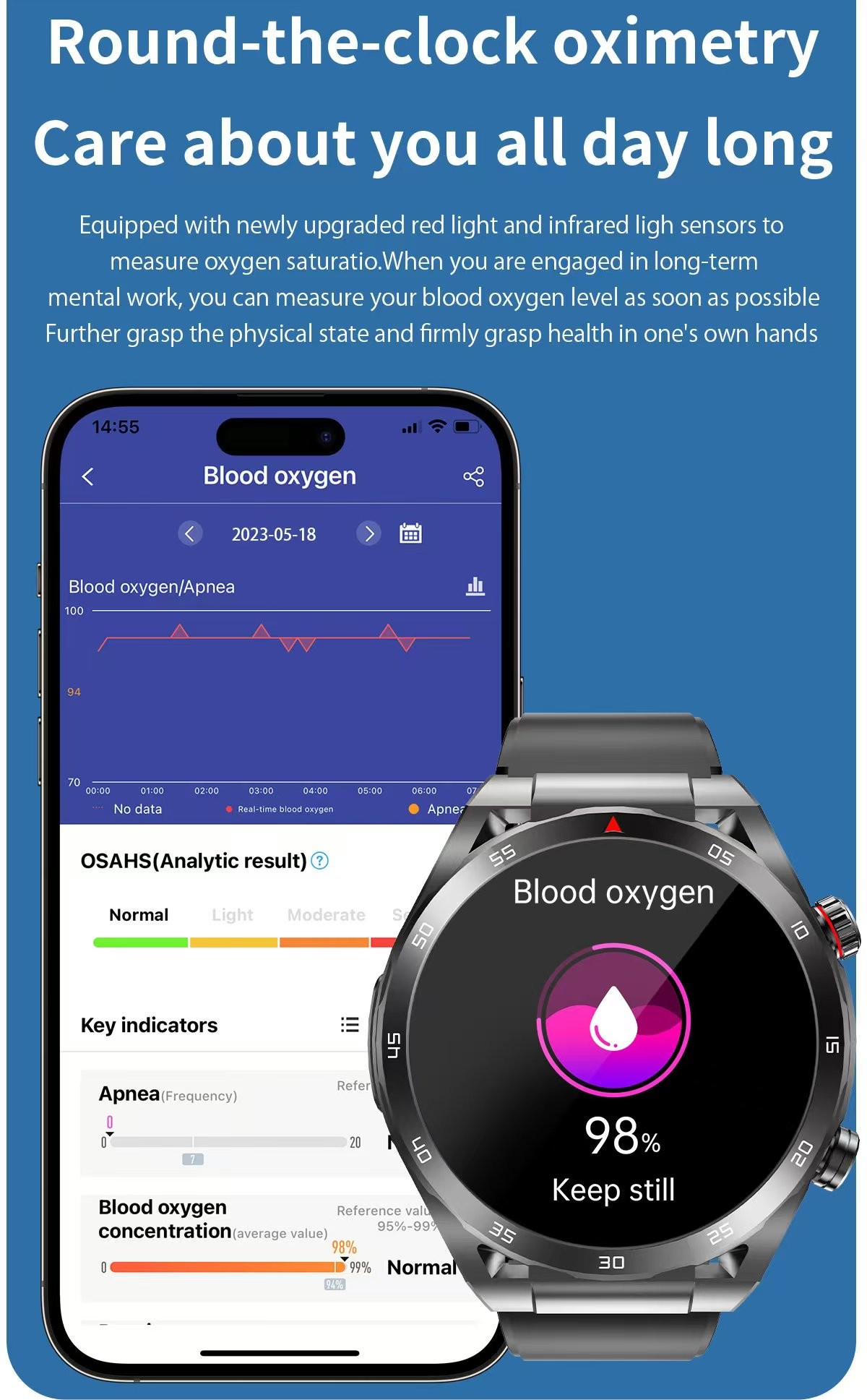 ET450 SmartWatch Blood Press Oxygen Temperature Health Monitoring ECG PPG Smart Watch