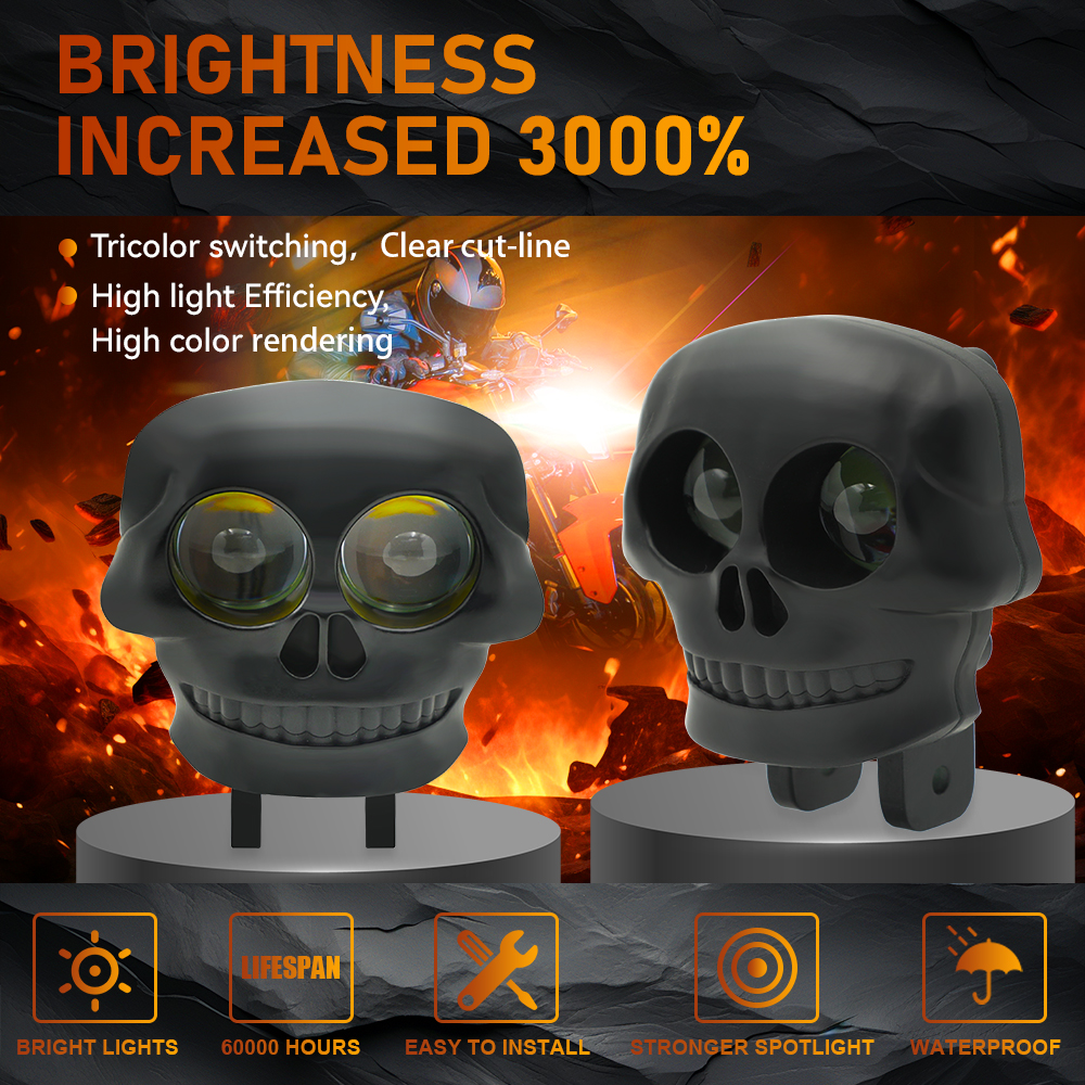 Skull Style Yellow White Color Motorbike Spotlight LED Light Accessories