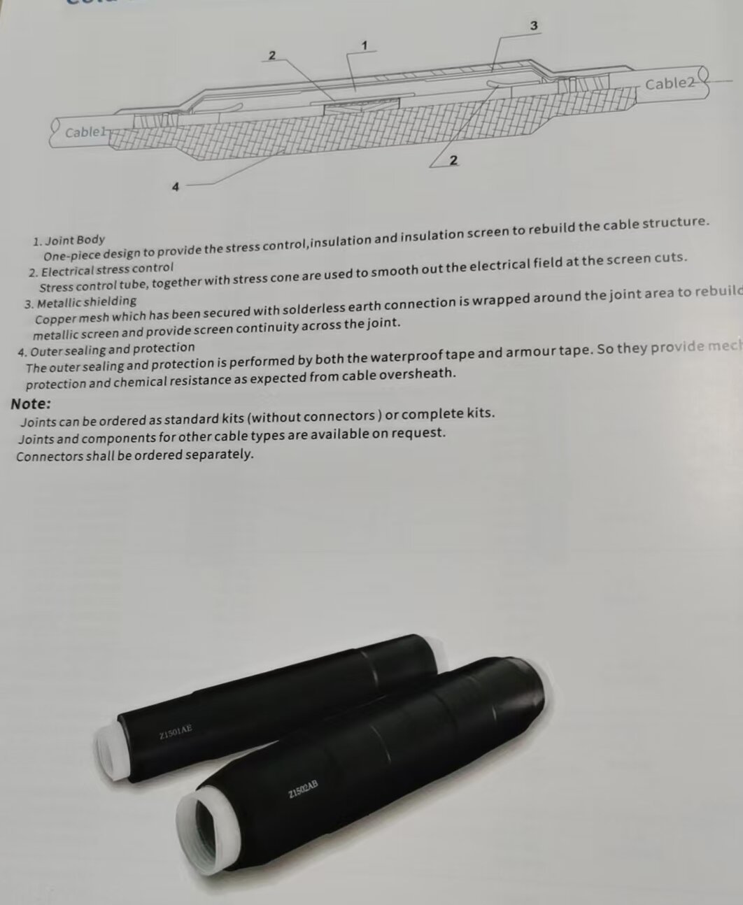 Electrical Insulation Cold Shrink Cable Accessories Cold Shrink Joint up Kit to 42 kV Cold Shrink Joint Kits