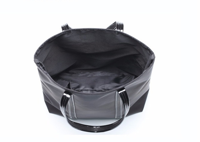 Cotton Canvas Tote Bags Black Nylon Fabric With Patent Leather PU Handle
