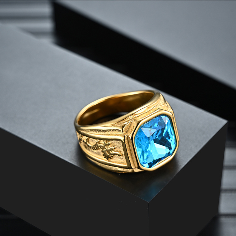 Men 316 Stainless Steel Ring Jewelry Gold Color Plated Customized Size
