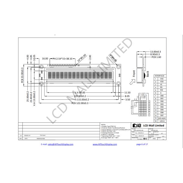 16x2 2x16 LCD Transflective Lcd Display Module 1602 Character