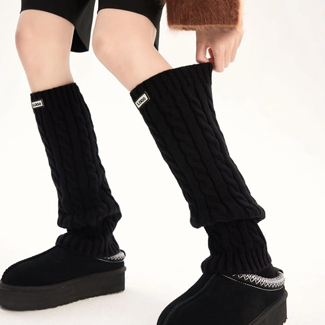 Winter Trendy Women Leg Warmers Woven Labels Cable Knit Leg Warmers Socks
