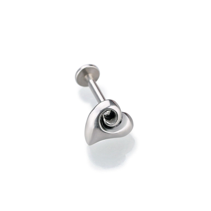 Heart shaped stainless steel internal thread lip ring on hot sale