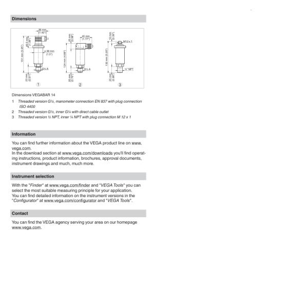 VEGABAR 14 BAR14.X1SA1GV1 4 … 20 mA Process pressure transmitter with ceramic measuring cell