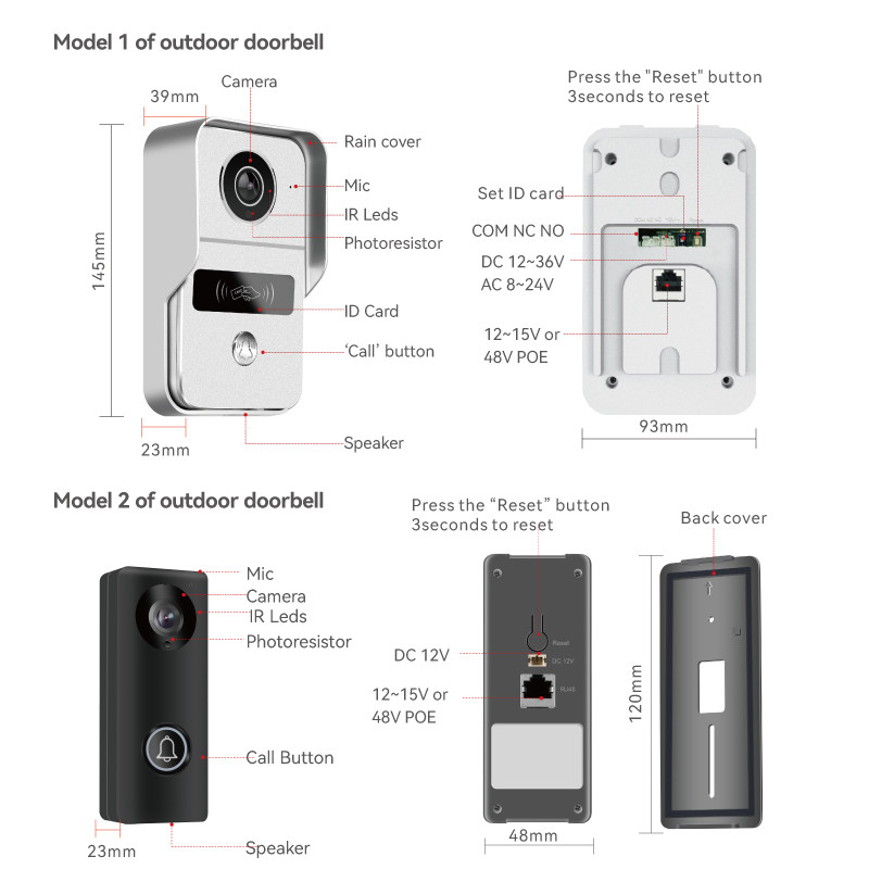 All Black WIFI Video Doorbell With 166° Wide Visual Angle SD Card Recording and Motion Detection