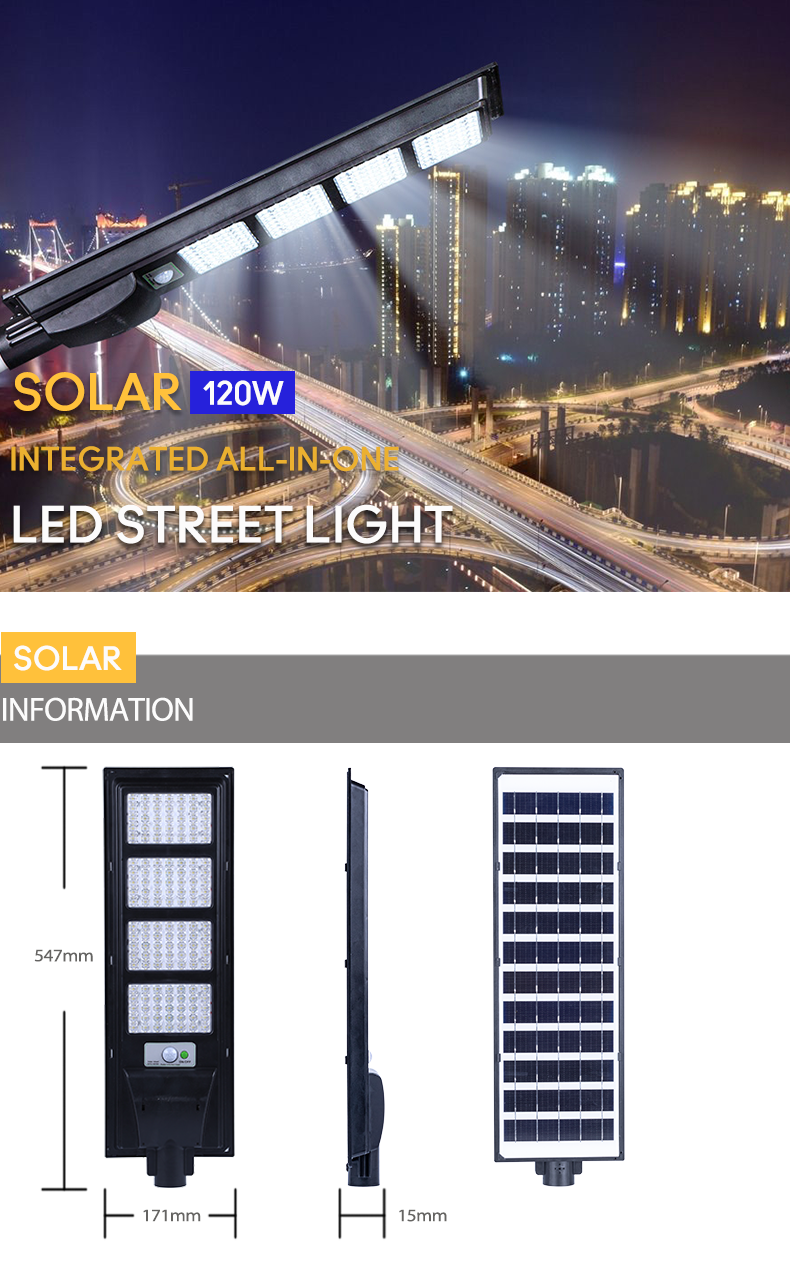 Solar Panel Power 10W/6V 120W Outdoor Smart LED Street Light For Garden Lighting