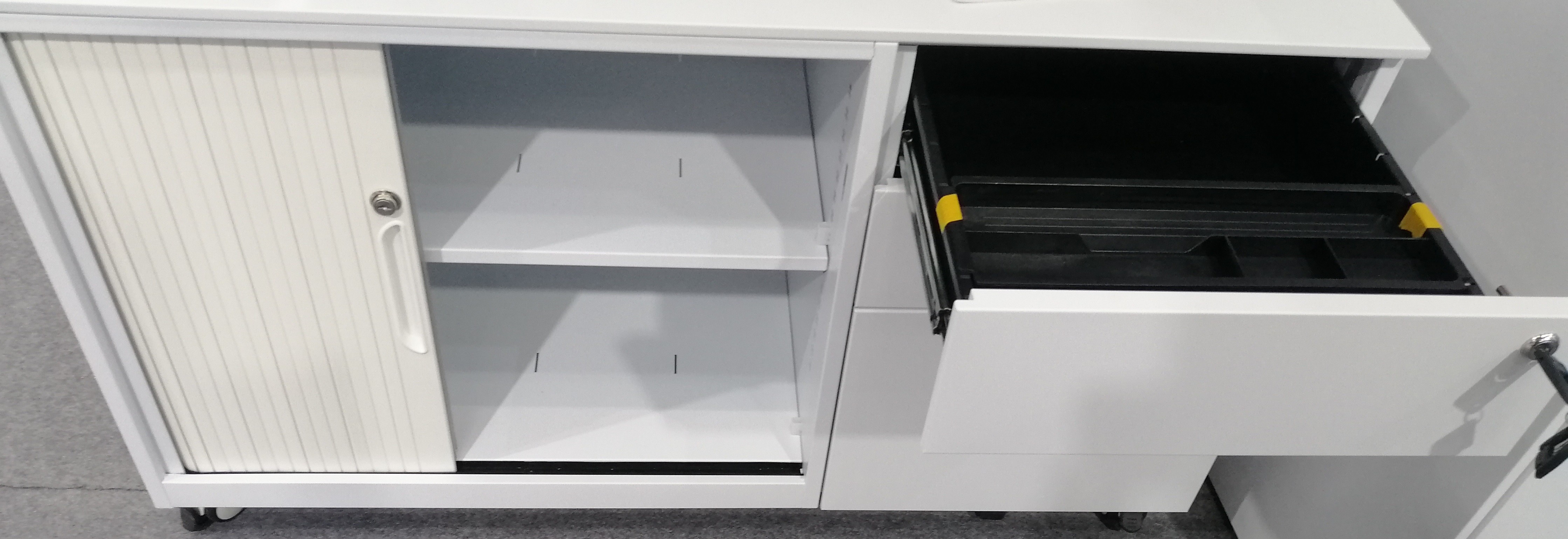12mm Edge Left Sliding Door Right 3 Drawer Mobile Pedestal Cabinet Assembled
