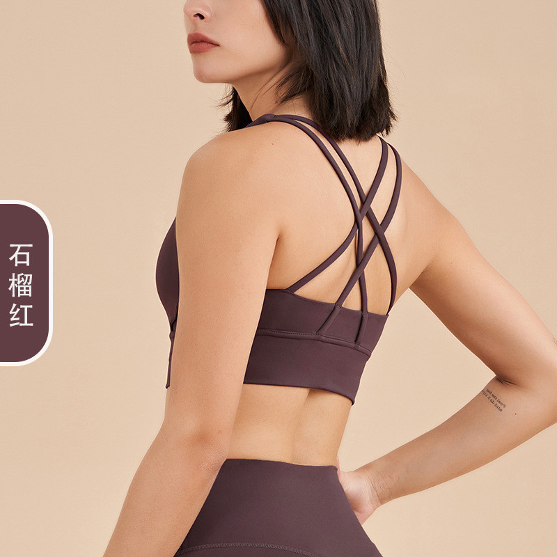 DOUBLE-SIDED BRUSHED CROSS BACK SPORTS UNDERWEAR SHOCK-PROOF PUSH-UP YOGA SPORTS BRA FITNESS VEST