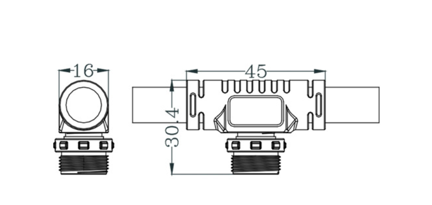 M16 Rubber Coated T Tee Waterproof LED Connector 15A Street Lamp Module Court Light  drawing