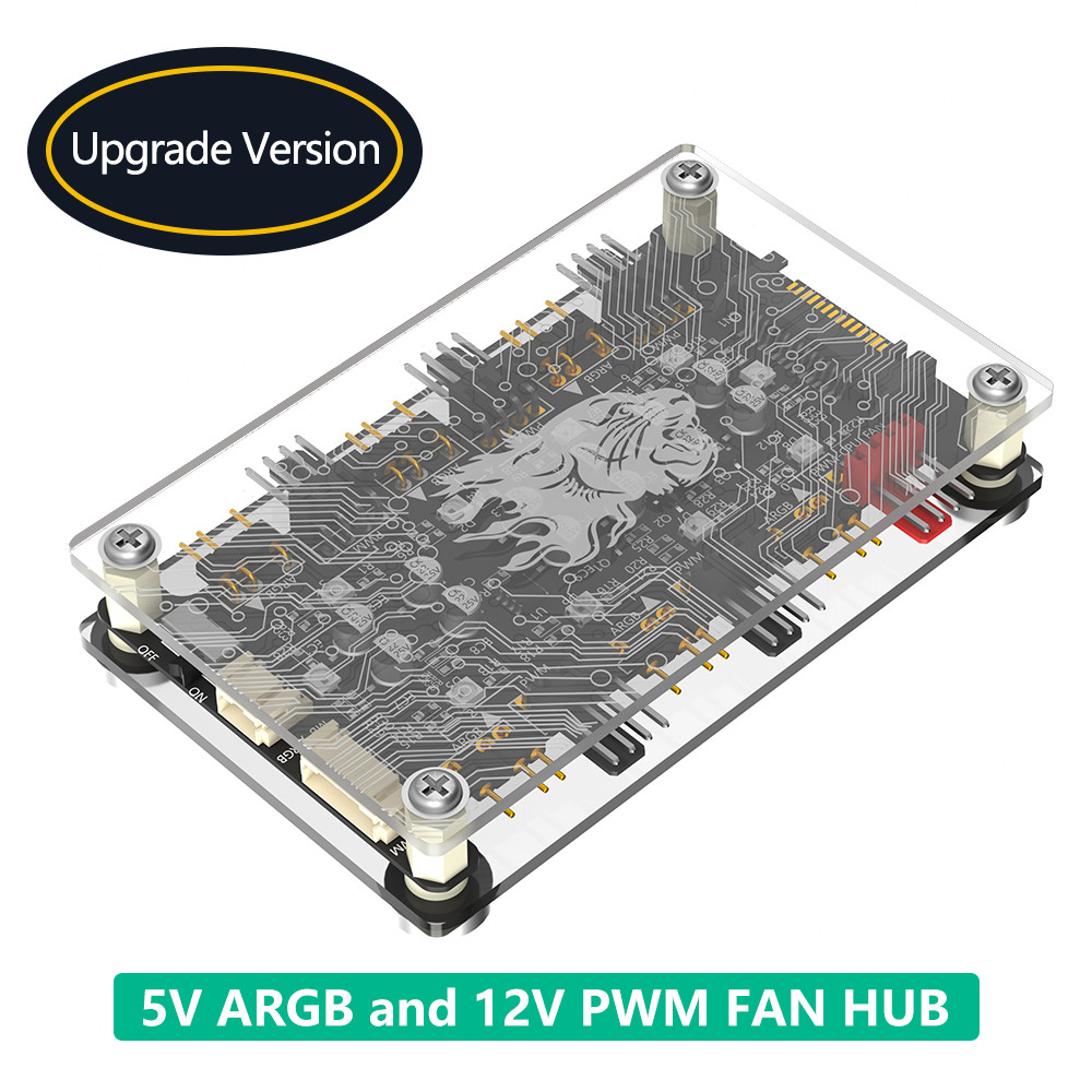 12 Ports 3Pin DC 5V ARGB and 12V 4Pin PWM Fan Hub Breakout Board With Extension Cable 5V ARGB and 12V PWM DC Fan Hub with Acrylic Case and Magnetic