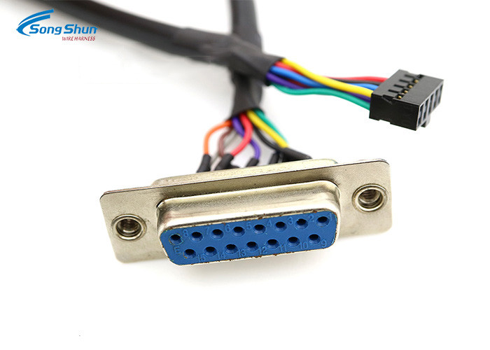 Black Cable Harness Assembly 9Pin VGA Female To Dupont 2.0mm 10Pin 24AWG