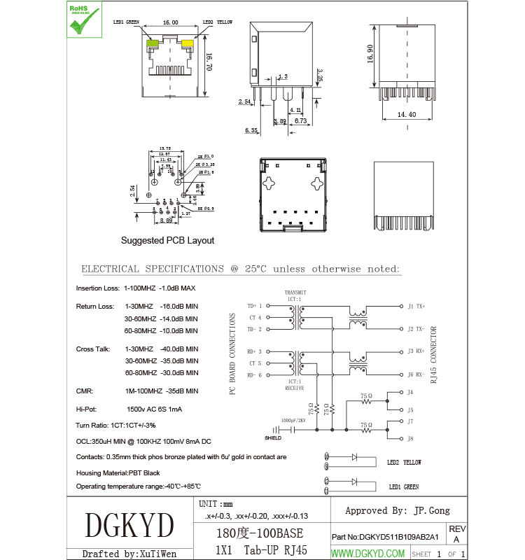 Factory Outlet Shield Megabit Vertical Insertion Rj45 Magnetic Ethernet Socket