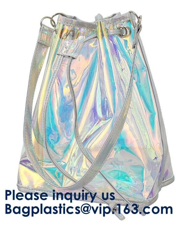 Women Clear Transparent Rainbow Hologram Cosmetic Makeup Travel Wash Clutch Bag,PVC PU Laser Transparent Travel Toiletri