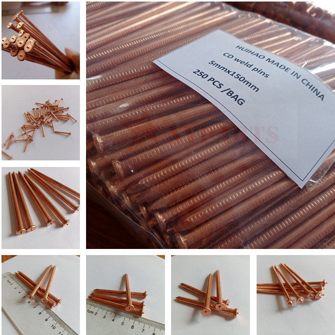 Copper Plated Mild Steel Cd Weld Pins 5mm X 150mm On Steel Ship Bulkhead