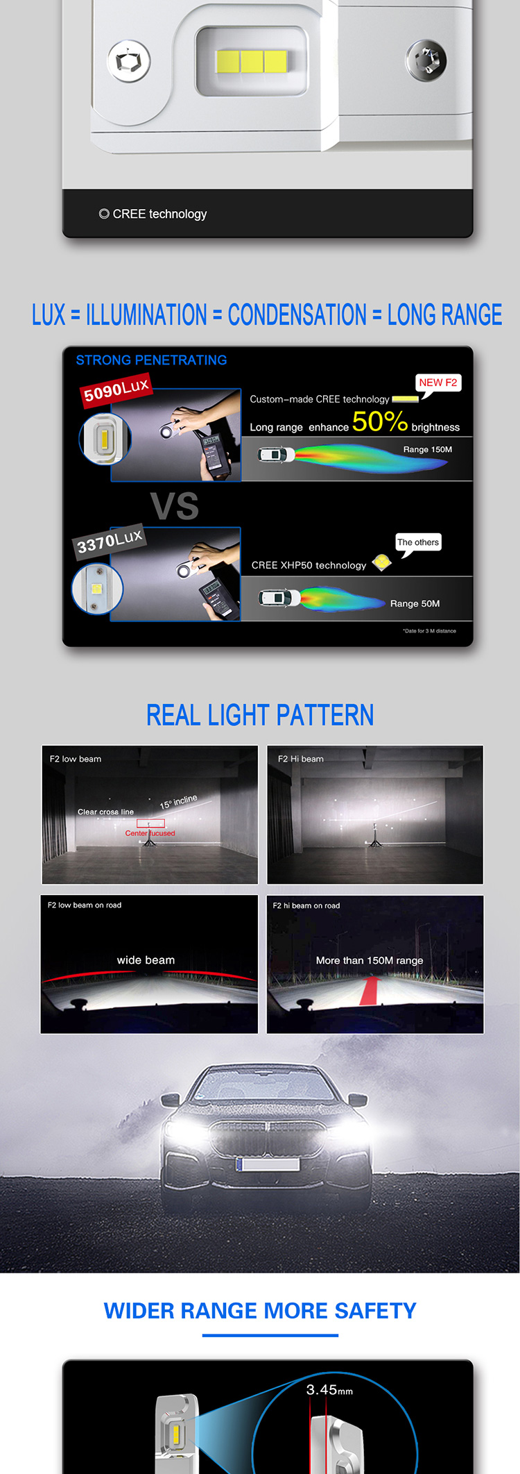 Etclite F2 Wholesale Dual Color 8000 Lumen Mini Car LED Headlight Bulbs