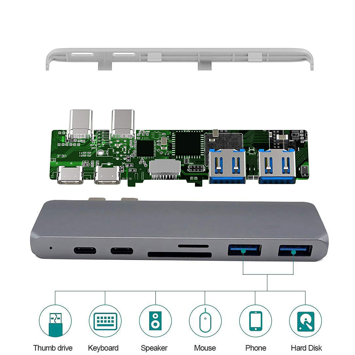 Wholesale 7 in 1 Type C USB-C USB 3.1 Hubs Docking to 4K HD MI USB3.0*3 USB-C SD TF card reader adapter