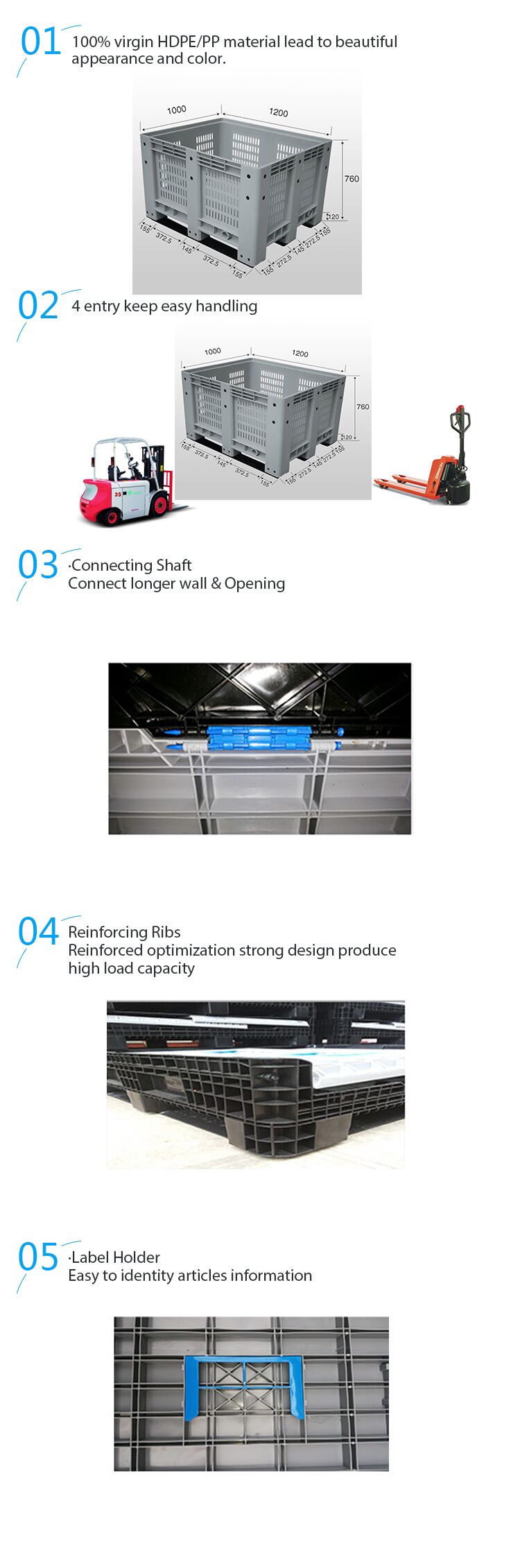 Big Bulk Container, large Plastic Pallet Box Container with Lid / Cover & wheels or without