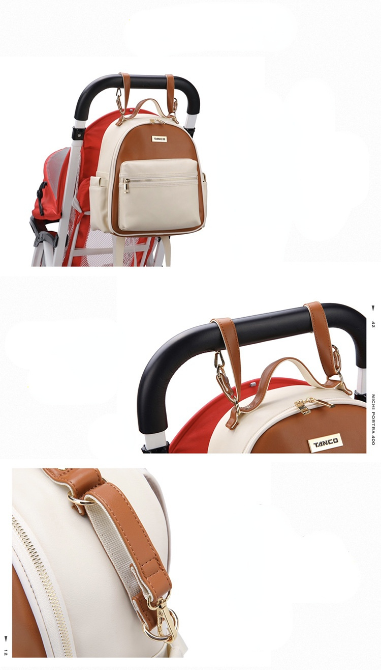 New PU Leather Mommy Nappy Bag Portable Baby Bottle Backpack Multifunction Travel Maternity Diaper Bag witth Stroller Strap
