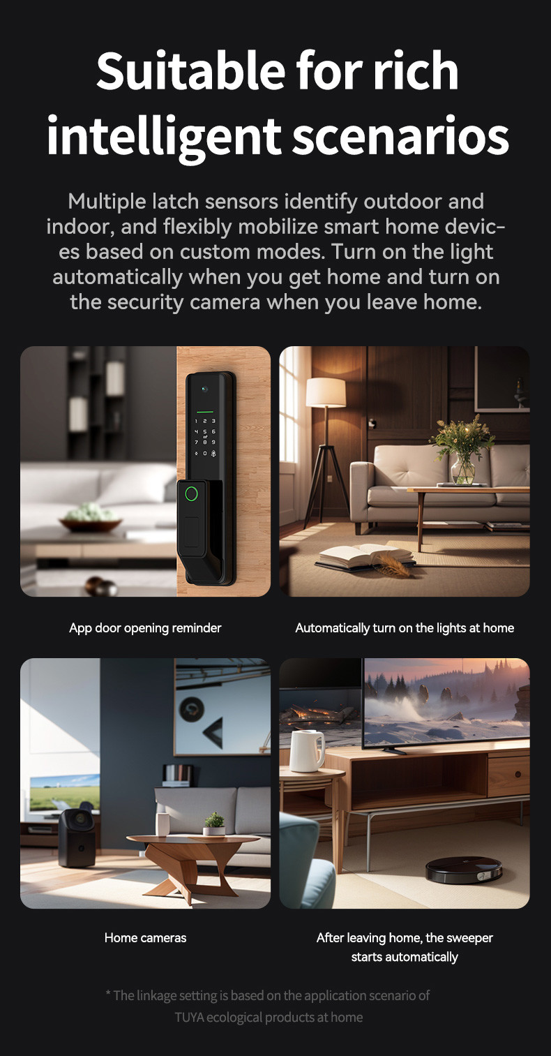 Antitheft Alarm Tuya Smart Door Lock With Camera Password RFID Card Multifunction Unlock