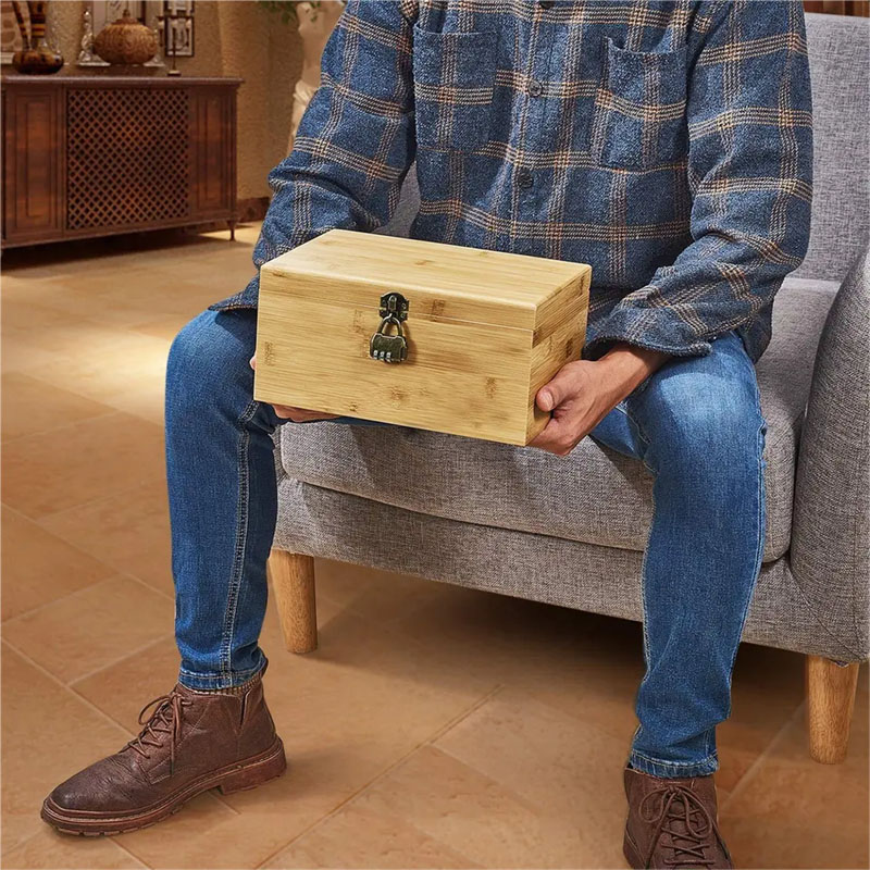 Combination Lock 10.3in Wooden Cigar Box Glass Jars Bamboo Box With Lock