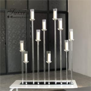 China ZT-323H Hot sale luxury event decor centerpieces long base 10 holder crystal candlesticks on sale