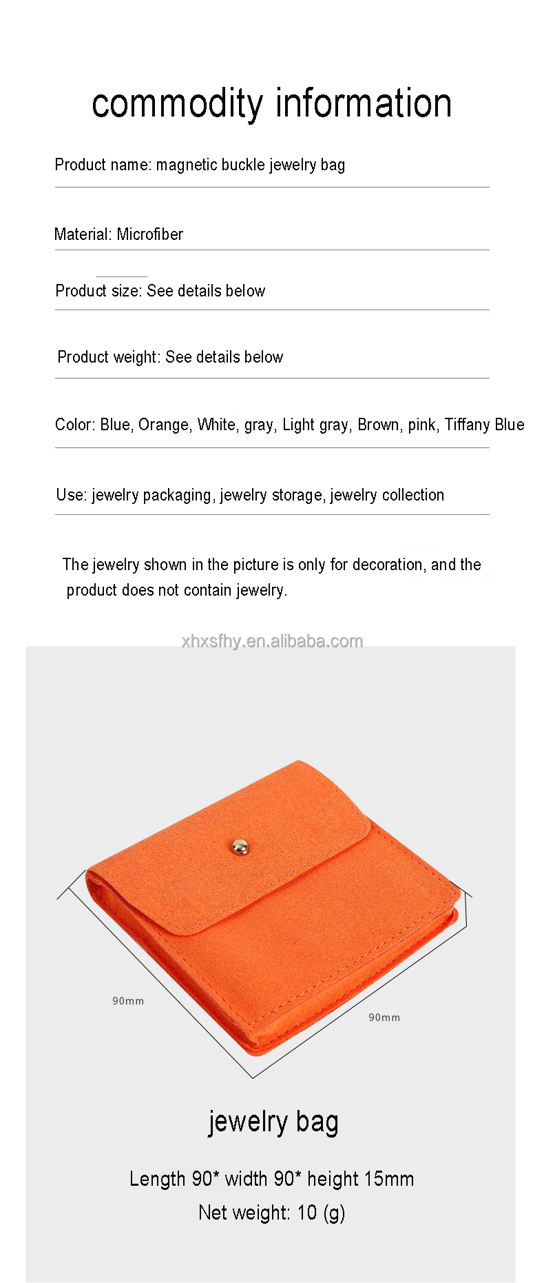 Custom Logo Jewelry Necklace Gift Bags Snap Button Microfiber Jewelry Pouch Jewelry Packaging Storage Bag