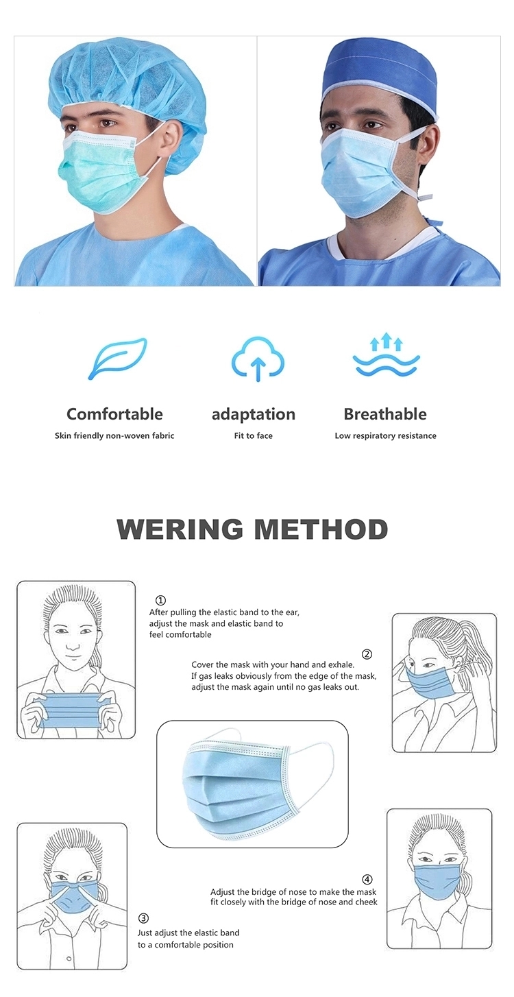 Blue Color 3 Ply Disposable Face Mask , Skin Friendly Dust Protection Mask
