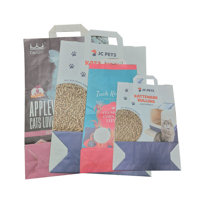 Biodegradable Kraft Paper Biodegradable Cat Litter Bags 6L 10L Custom Printed