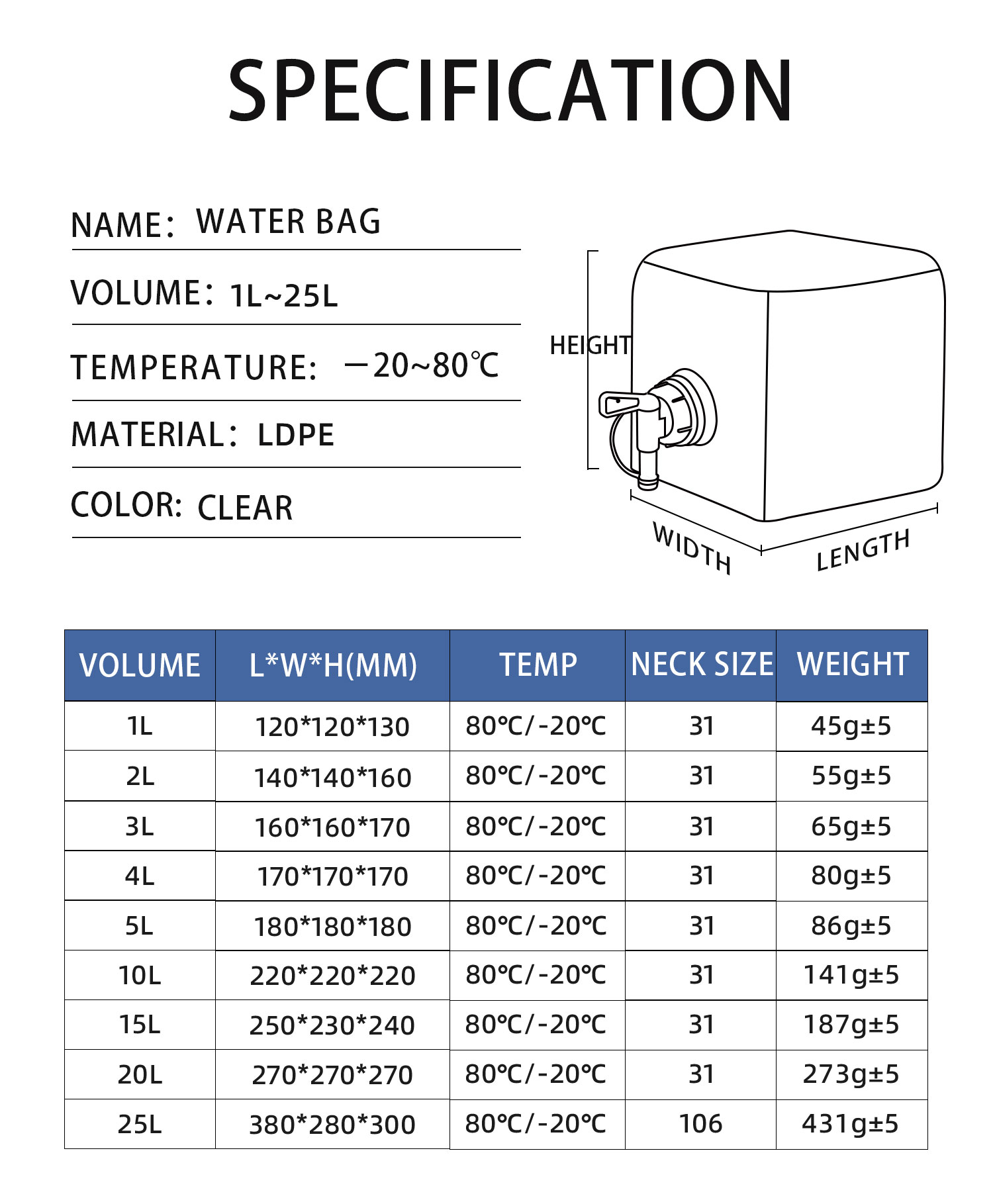 Custom Size Accepted LDPE Collapsible Water Container for Easy Storage and Transport