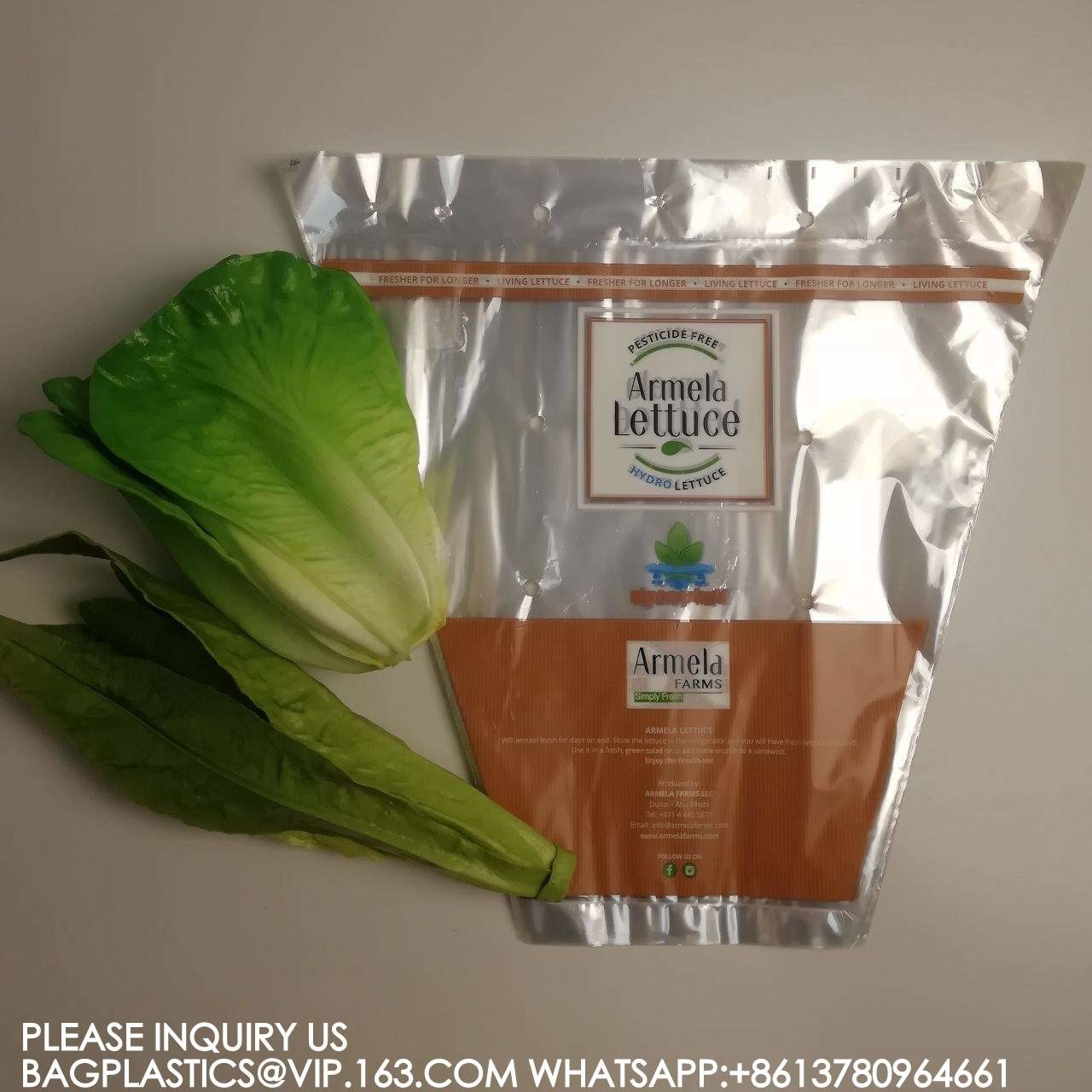 Manufacture Eco-Friendly Cellophane Vegetable Bags Customize Logo Lettuce Packaging Bag