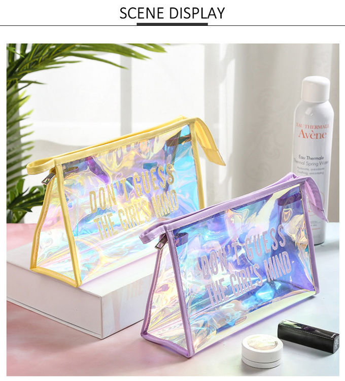 Custom Glitter Logo Holographic PVC Makeup Bag For Women