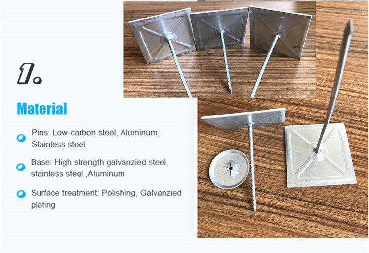 Galvanized Steel Rock Wool Fixed Insulation Nail Self Stick Pins With Double Self Adhesive Tape
