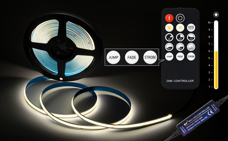 4000K 6500K 24V 16.4Ft 480LEDs RF Control dimmable led strip
