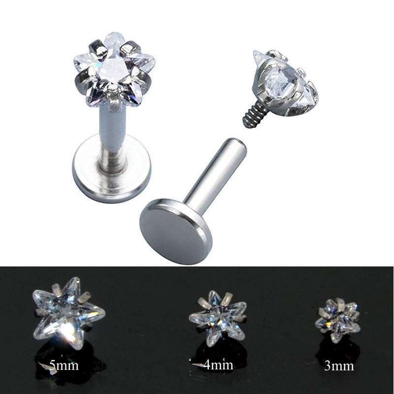 Surgical Steel Prong Set Zircon Ear Helix Tragus Lip Stud Cartilage Earring Labret Monroe Ring Body Jewelry Retainer