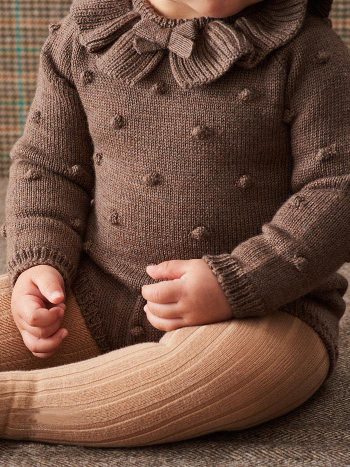 Antumn Winter Ruffle neck Long Sleeve Newborn Girls Organic Cotton Kids Infant Baby Knitted Sweater Romper