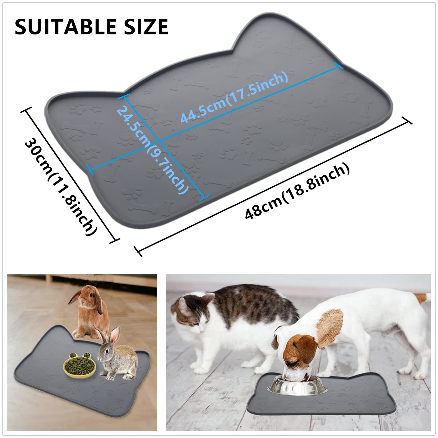 Silicone Pet Food Mat For Floor Waterproof Non Slip Pet Feeding Mat Raised Edge Cat Bowl Mat Travel Easy ToTake PlaceMat