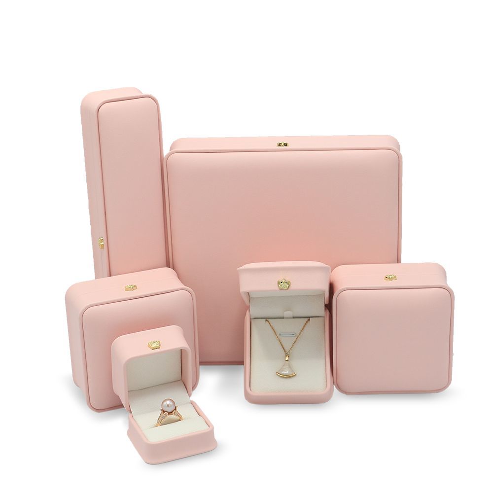 Premium Custom Logo Cardboard Genuine PU Leather Square Ring Bracelet Watch Gift Packing Jewelry Jewellery Set Packaging Display Box with EVA Foam Insert