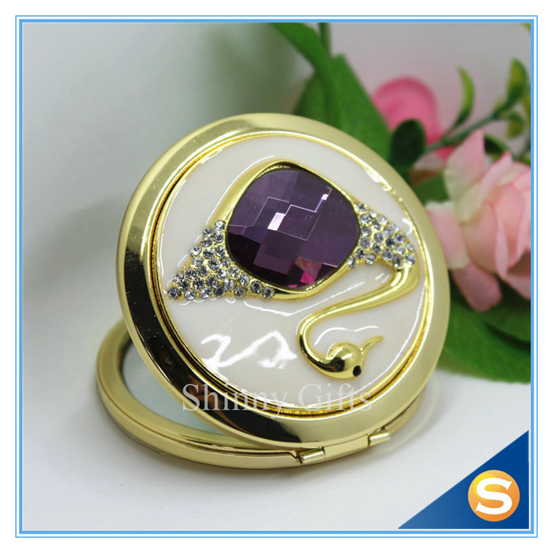 Shinny Gifts Elegant Swan Design Rhinestone Mirror Compact Mirror For Wedding Souvenir