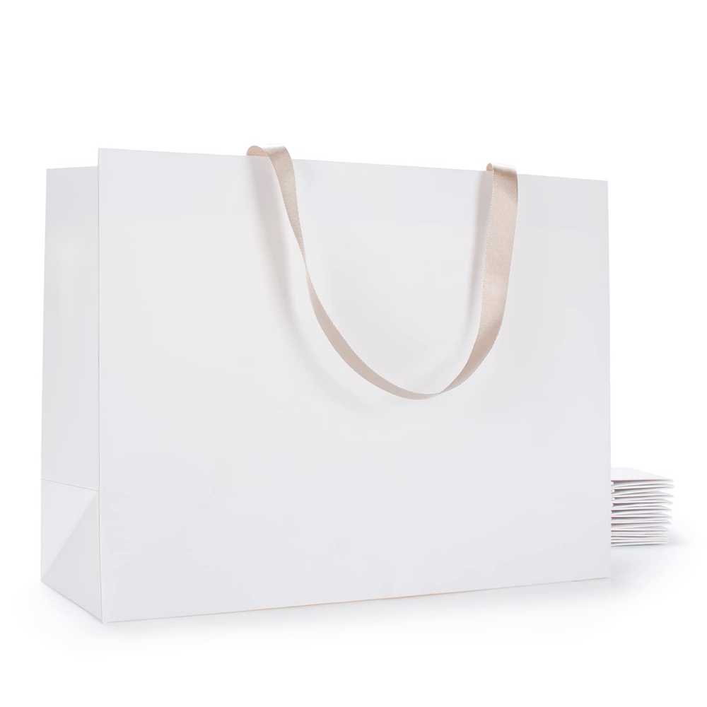 Large White Card Hot Stamping Custom Logo Printing Paper Bag for Clothes and Boutiques